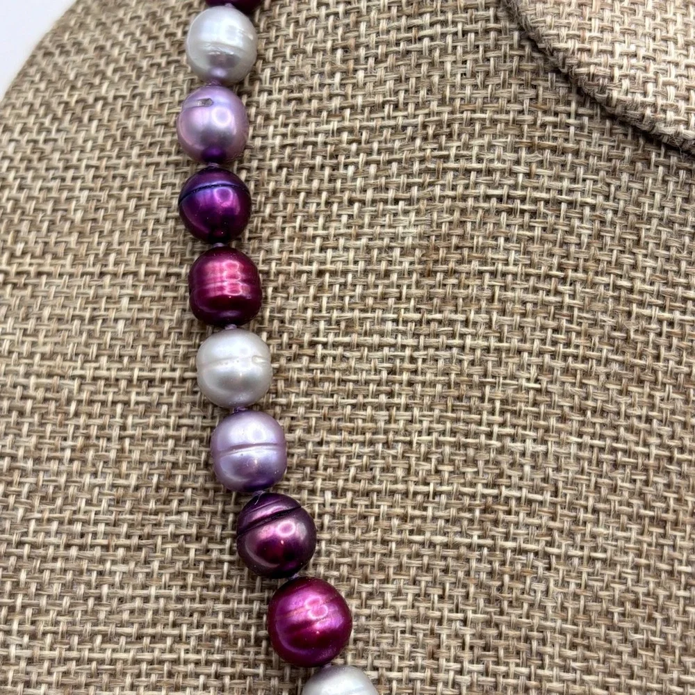 VTG Honora Ringed Pearl Necklace Sterling Clasp Multicolor Purple Berry Gray 18